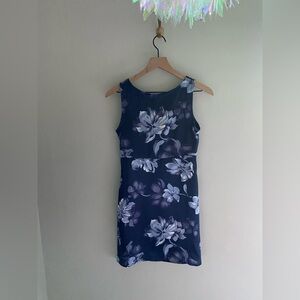 Vintage 90s Blue Floral Satin Mini Dress Size 5/6